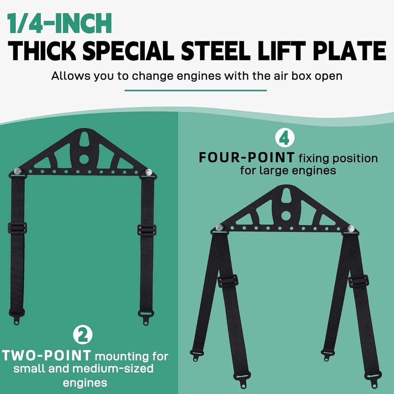 Ustinian Universal 2 Point or 4 Point Engine Lift Sling Kit Featuring Black Powder Coated Steel Construction with Adjustable Nylon Straps and a 1200 lb Capacity for Easy Installation - Image 4